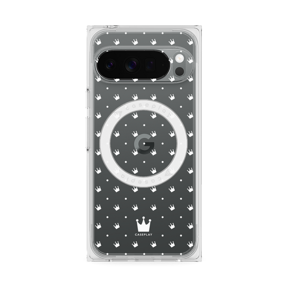 プレミアムスクエアケース with Pixelsnap［ CASEPLAY Crown dots White - ケースプレイ・クラウン・ドッツ ホワイト ］
