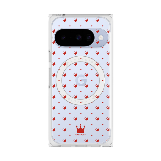 プレミアムスクエアケース with Pixelsnap［ CASEPLAY Crown dots Red - ケースプレイ・クラウン・ドッツ レッド ］