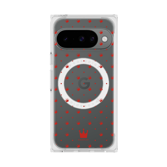 プレミアムスクエアケース with Pixelsnap［ CASEPLAY Crown dots Red - ケースプレイ・クラウン・ドッツ レッド ］