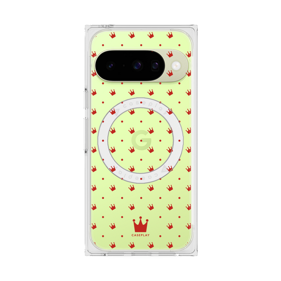 プレミアムスクエアケース with Pixelsnap［ CASEPLAY Crown dots Red - ケースプレイ・クラウン・ドッツ レッド ］