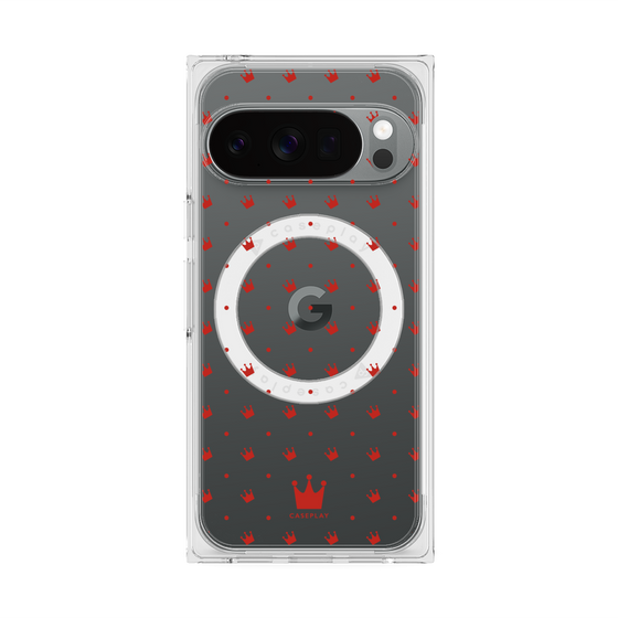 プレミアムスクエアケース with Pixelsnap［ CASEPLAY Crown dots Red - ケースプレイ・クラウン・ドッツ レッド ］