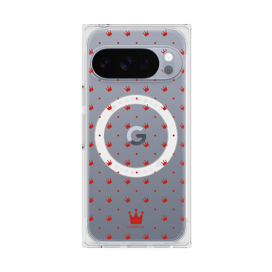 プレミアムスクエアケース with Pixelsnap［ CASEPLAY Crown dots Red - ケースプレイ・クラウン・ドッツ レッド ］