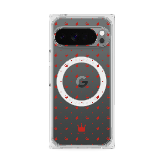 プレミアムスクエアケース with Pixelsnap［ CASEPLAY Crown dots Red - ケースプレイ・クラウン・ドッツ レッド ］