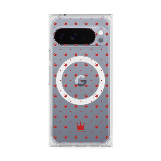 プレミアムスクエアケース with Pixelsnap［ CASEPLAY Crown dots Red - ケースプレイ・クラウン・ドッツ レッド ］