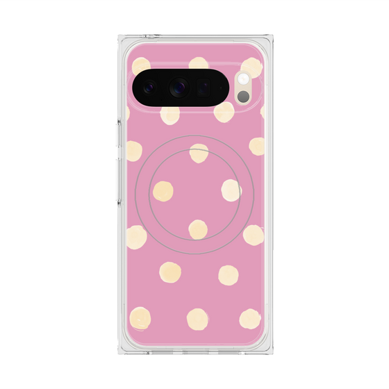 プレミアムスクエアケース with Pixelsnap［ 水彩ドット・レトロカラー - Pink ］