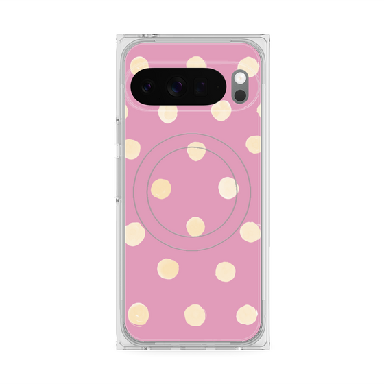 プレミアムスクエアケース with Pixelsnap［ 水彩ドット・レトロカラー - Pink ］