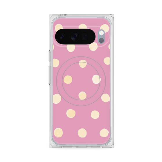 プレミアムスクエアケース with Pixelsnap［ 水彩ドット・レトロカラー - Pink ］