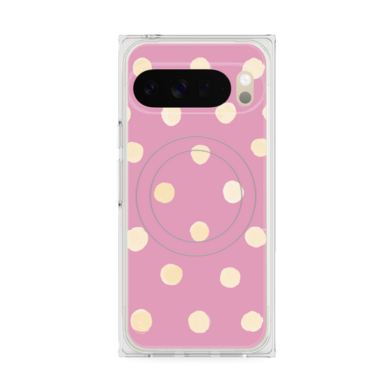 プレミアムスクエアケース with Pixelsnap［ 水彩ドット・レトロカラー - Pink ］