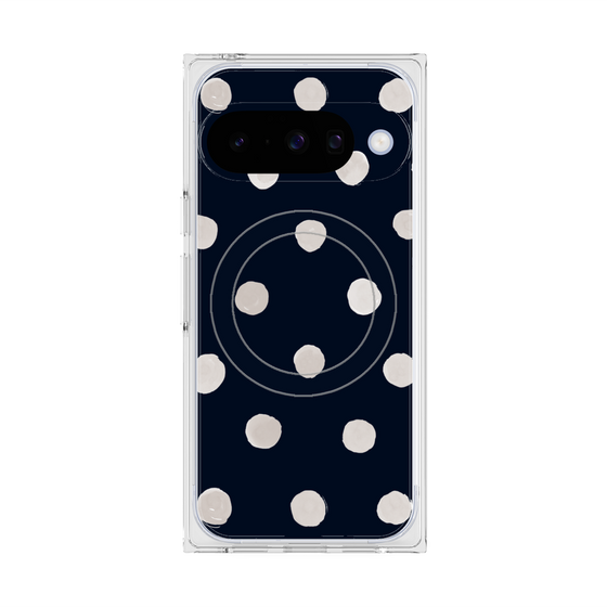 プレミアムスクエアケース with Pixelsnap［ 水彩ドット・レトロカラー - Navy ］