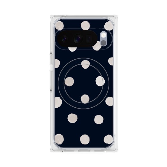 プレミアムスクエアケース with Pixelsnap［ 水彩ドット・レトロカラー - Navy ］