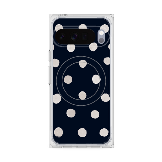 プレミアムスクエアケース with Pixelsnap［ 水彩ドット・レトロカラー - Navy ］
