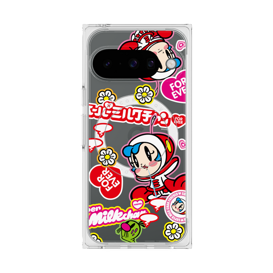 プレミアムスクエアケース with Pixelsnap［ スーパーミルクチャンFOREVER♥ - ロゴ＆キャラ ］