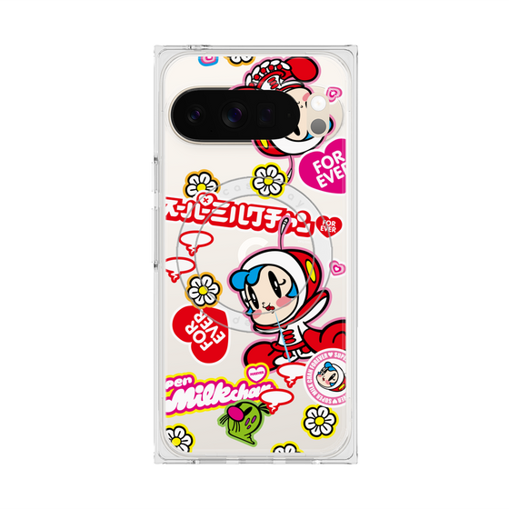 プレミアムスクエアケース with Pixelsnap［ スーパーミルクチャンFOREVER♥ - ロゴ＆キャラ ］