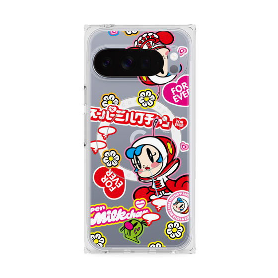 プレミアムスクエアケース with Pixelsnap［ スーパーミルクチャンFOREVER♥ - ロゴ＆キャラ ］