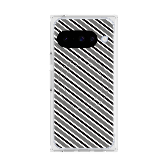 プレミアムスクエアケース with Pixelsnap［ Small Stripe - Gray × Black ］