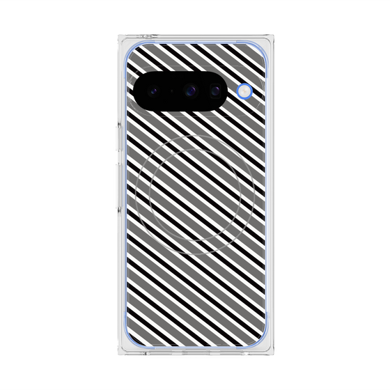 プレミアムスクエアケース with Pixelsnap［ Small Stripe - Gray × Black ］