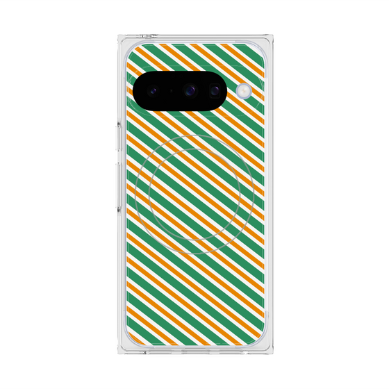 プレミアムスクエアケース with Pixelsnap［ Small Stripe - Green × Orange ］