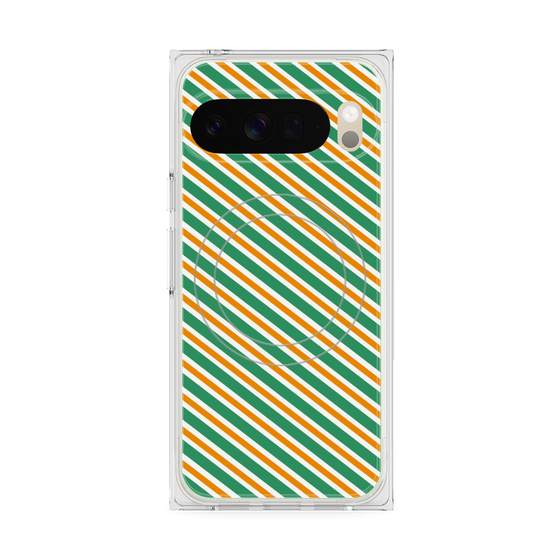 プレミアムスクエアケース with Pixelsnap［ Small Stripe - Green × Orange ］