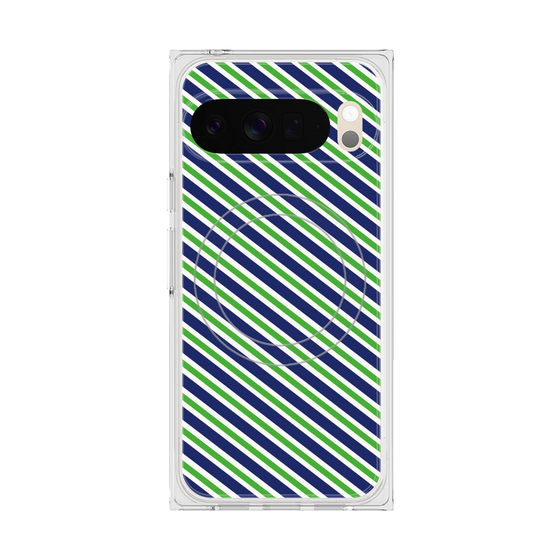 プレミアムスクエアケース with Pixelsnap［ Small Stripe - Navy × Green ］