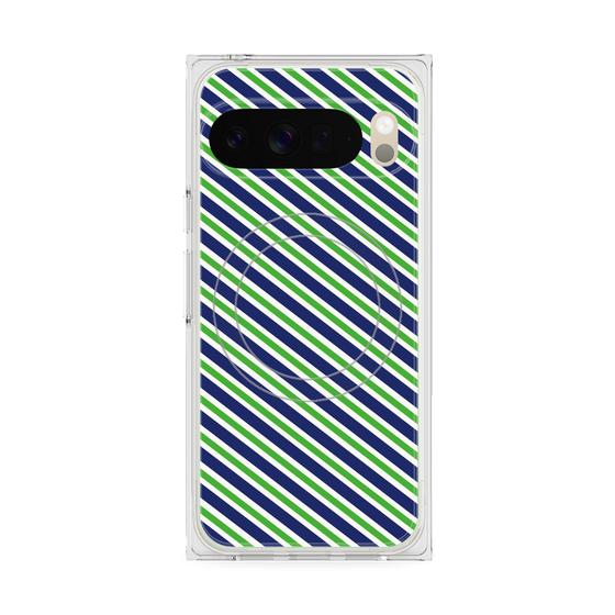 プレミアムスクエアケース with Pixelsnap［ Small Stripe - Navy × Green ］