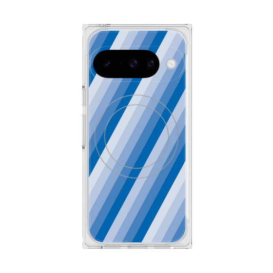 プレミアムスクエアケース with Pixelsnap［ Middle Stripe - Blue ］