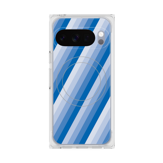 プレミアムスクエアケース with Pixelsnap［ Middle Stripe - Blue ］