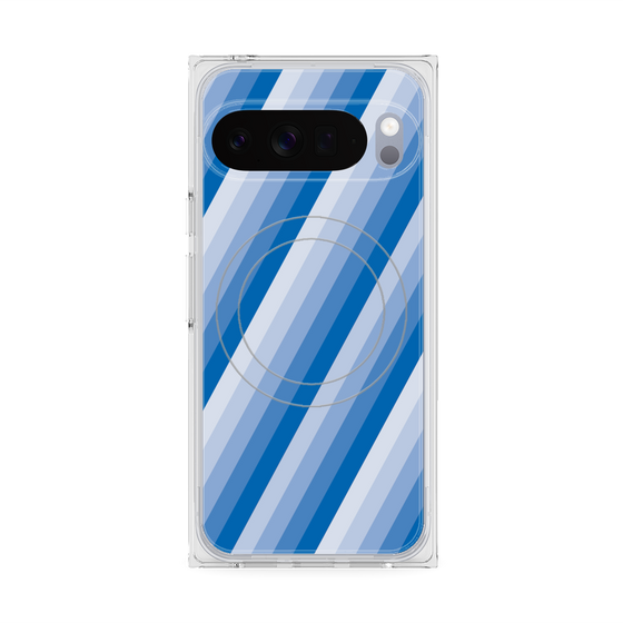 プレミアムスクエアケース with Pixelsnap［ Middle Stripe - Blue ］