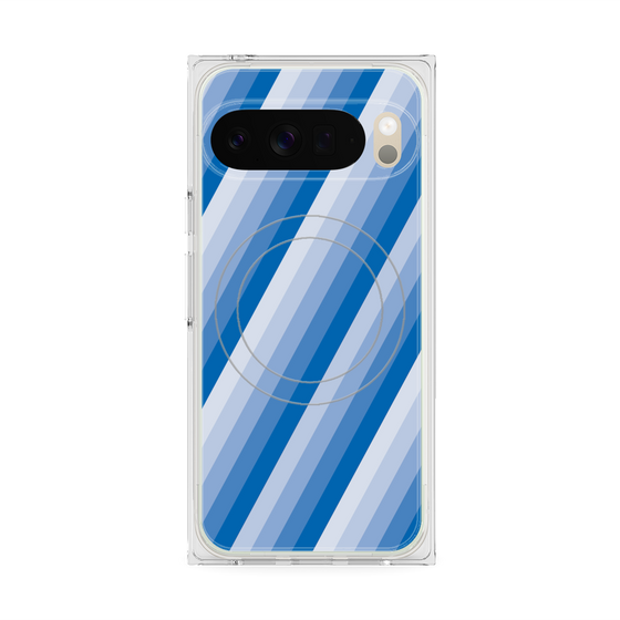 プレミアムスクエアケース with Pixelsnap［ Middle Stripe - Blue ］