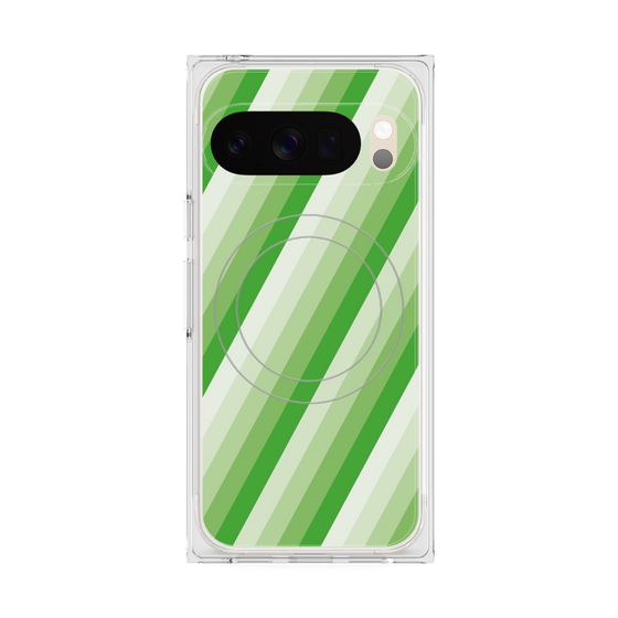 プレミアムスクエアケース with Pixelsnap［ Middle Stripe - Green ］