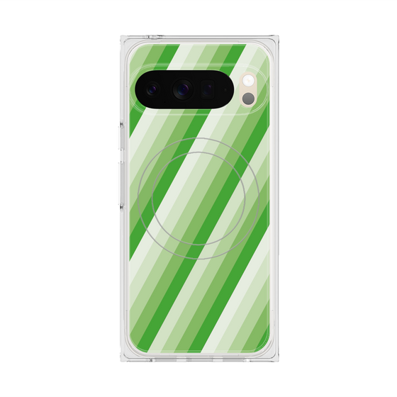 プレミアムスクエアケース with Pixelsnap［ Middle Stripe - Green ］