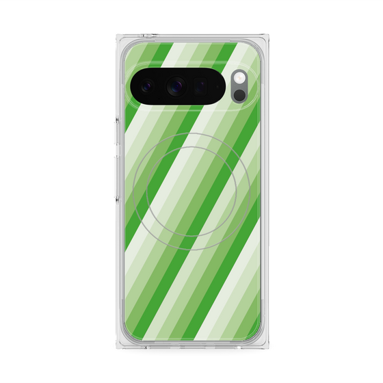 プレミアムスクエアケース with Pixelsnap［ Middle Stripe - Green ］