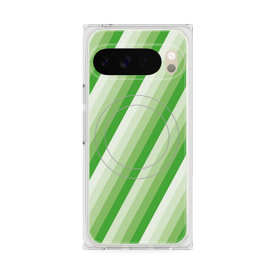 プレミアムスクエアケース with Pixelsnap［ Middle Stripe - Green ］