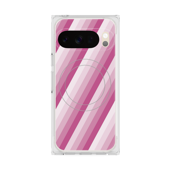 プレミアムスクエアケース with Pixelsnap［ Middle Stripe - Pink ］