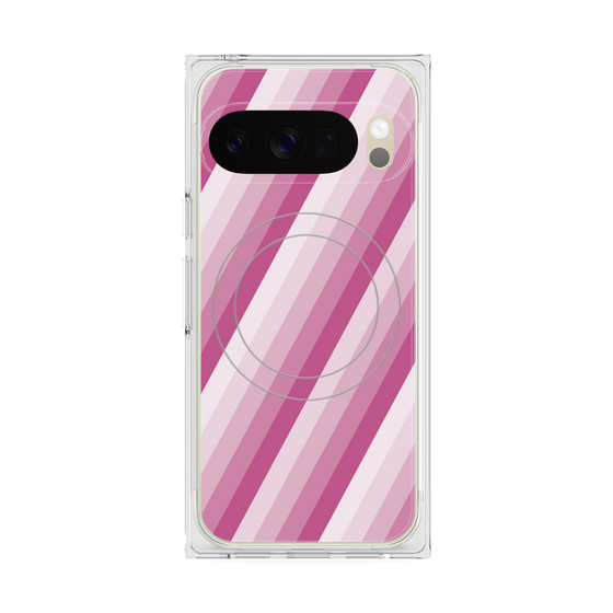 プレミアムスクエアケース with Pixelsnap［ Middle Stripe - Pink ］