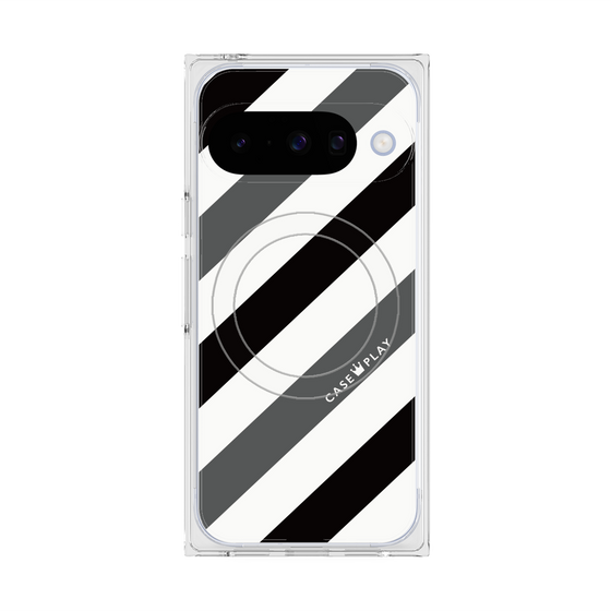 プレミアムスクエアケース with Pixelsnap［ Big Stripe - Black × Gray ］
