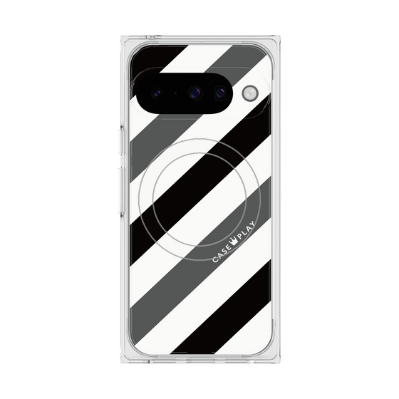 プレミアムスクエアケース with Pixelsnap［ Big Stripe - Black × Gray ］