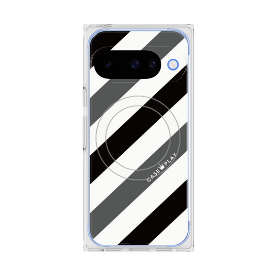プレミアムスクエアケース with Pixelsnap［ Big Stripe - Black × Gray ］