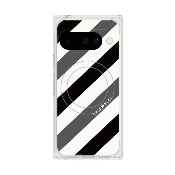 プレミアムスクエアケース with Pixelsnap［ Big Stripe - Black × Gray ］