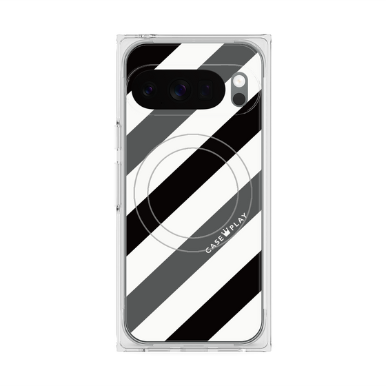 プレミアムスクエアケース with Pixelsnap［ Big Stripe - Black × Gray ］