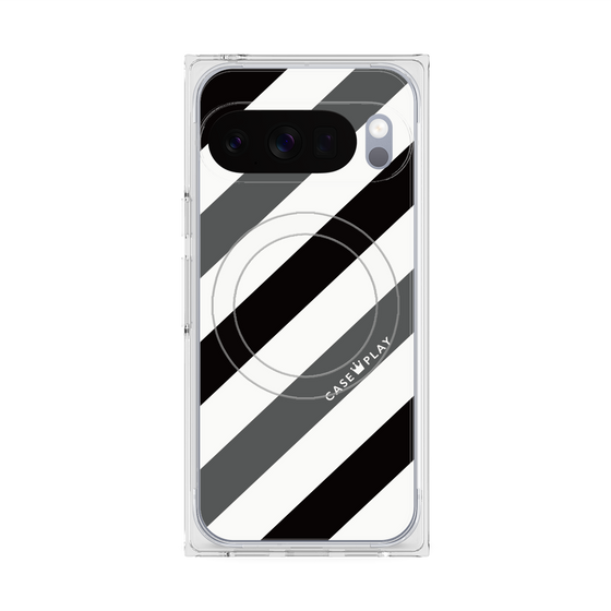 プレミアムスクエアケース with Pixelsnap［ Big Stripe - Black × Gray ］