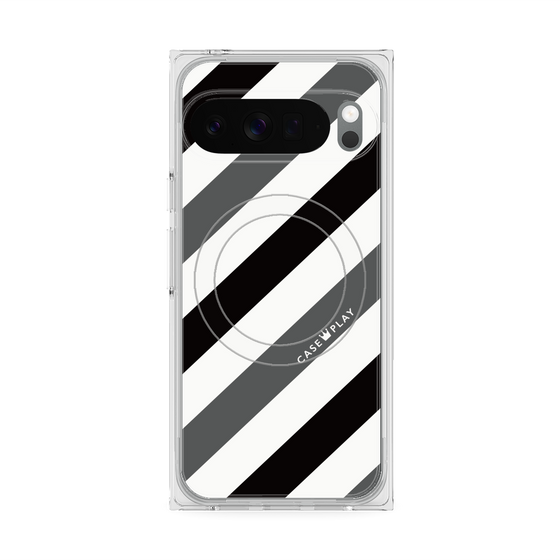 プレミアムスクエアケース with Pixelsnap［ Big Stripe - Black × Gray ］