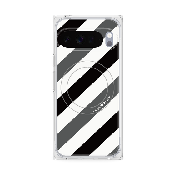 プレミアムスクエアケース with Pixelsnap［ Big Stripe - Black × Gray ］