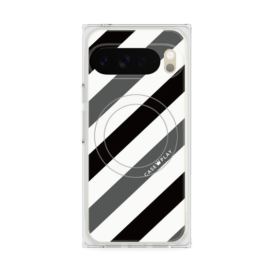 プレミアムスクエアケース with Pixelsnap［ Big Stripe - Black × Gray ］
