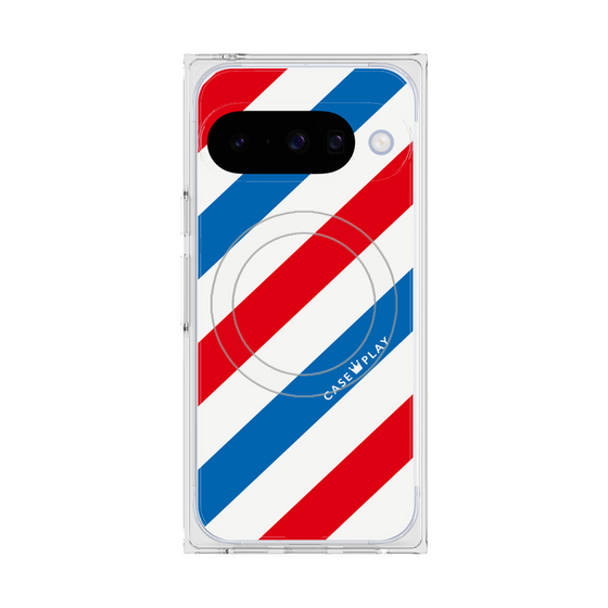 プレミアムスクエアケース with Pixelsnap［ Big Stripe - Red × Blue ］