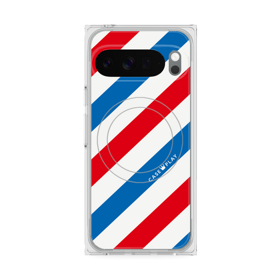 プレミアムスクエアケース with Pixelsnap［ Big Stripe - Red × Blue ］