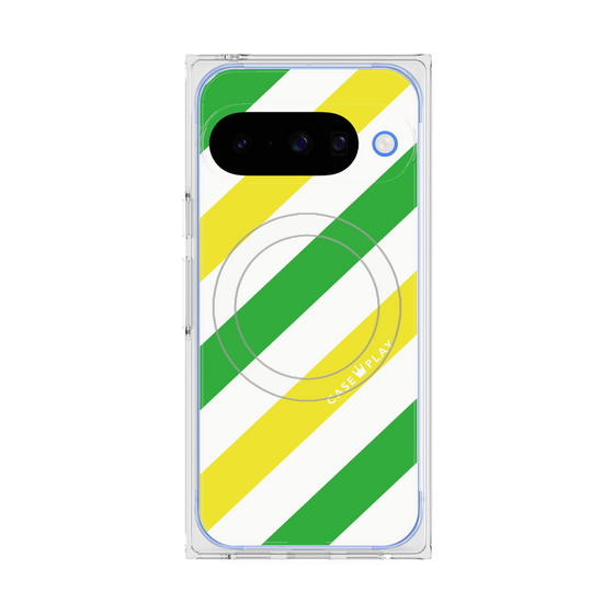 プレミアムスクエアケース with Pixelsnap［ Big Stripe - Green × Yellow ］