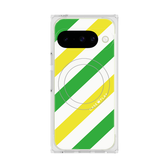 プレミアムスクエアケース with Pixelsnap［ Big Stripe - Green × Yellow ］