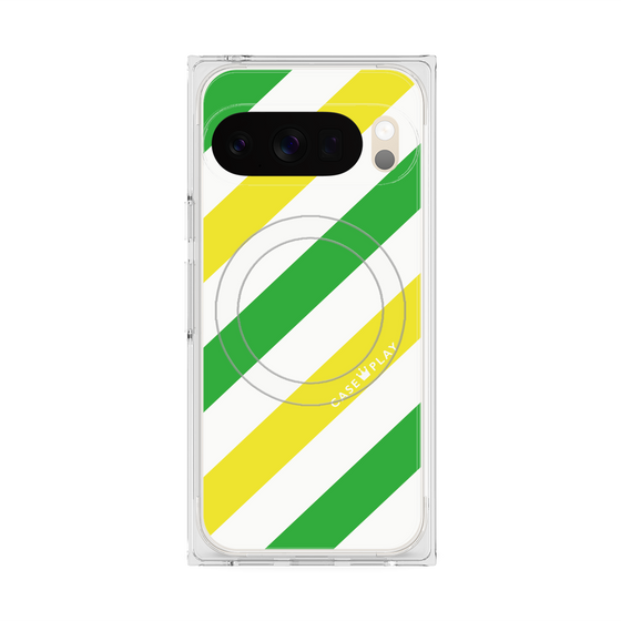 プレミアムスクエアケース with Pixelsnap［ Big Stripe - Green × Yellow ］