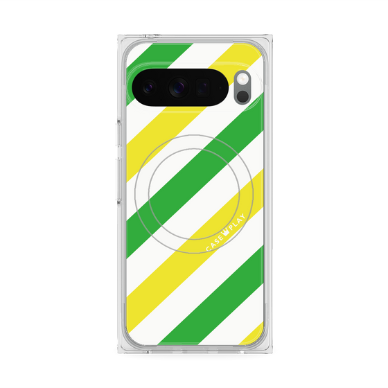 プレミアムスクエアケース with Pixelsnap［ Big Stripe - Green × Yellow ］
