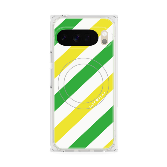 プレミアムスクエアケース with Pixelsnap［ Big Stripe - Green × Yellow ］
